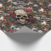 Schedels en Rozen Blauw Bloemen Gotisch Halloween Cadeaupapier (Hoek)