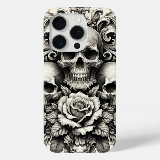  schedels en Rozen Case-Mate iPhone Case (Achterkant)