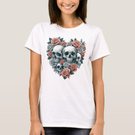 Schedels en Rozen Hart T-shirt