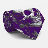 Schedels en Rozen Paarse Halloween Stropdas (Opgerold)