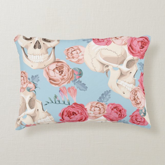 Schedels en Rozen  Patroon Accent Kussen (Voorkant)