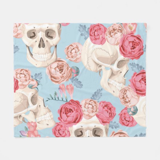 Schedels en Rozen  Patroon Fleece Deken (Voorkant (Horizontaal))