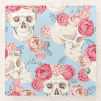 Schedels en Rozen  Patroon Glazen Onderzetter