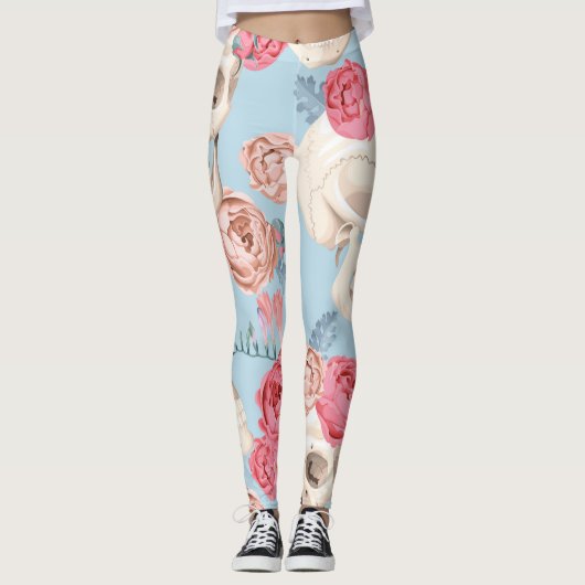 Schedels en Rozen  Patroon Leggings (Voorkant)