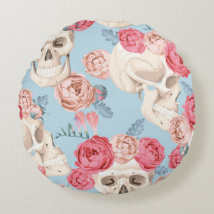 Schedels en Rozen Patroon Rond Kussen