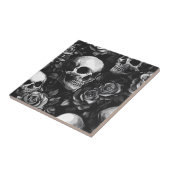 Schedels en Rozen zwart gotisch Tegeltje (Zijkant)
