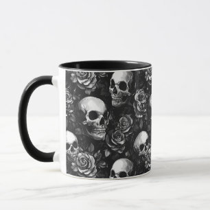 Schedels en Rozen zwart Halloween Mok