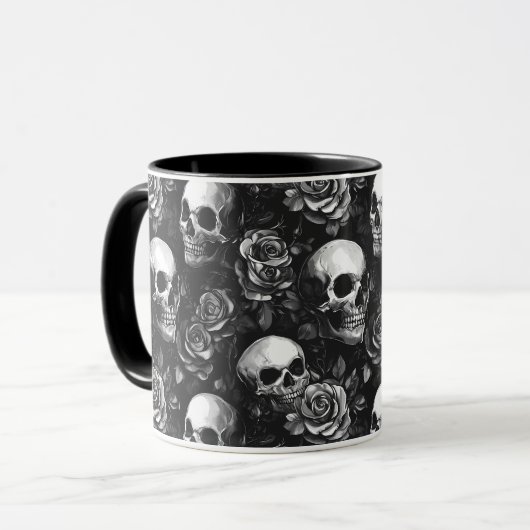 Schedels en Rozen zwart Halloween Mok (Voorkant links)