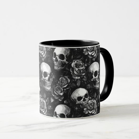 Schedels en Rozen zwart Halloween Mok (Voorkant rechts)