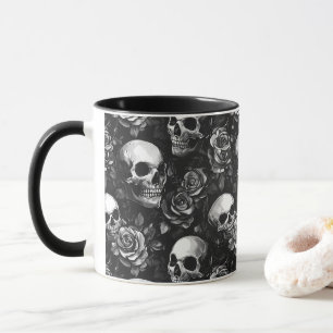 Schedels en Rozen zwart Mok