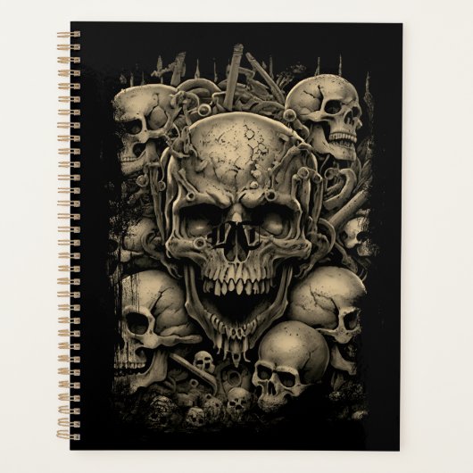 Schedels Groepering Beige op Black Gothic Scary Planner (Voorkant)