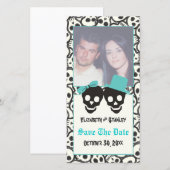Schedels Halloween Turquoise bruiloft Save the Dat Date (Voorkant / Achterkant)