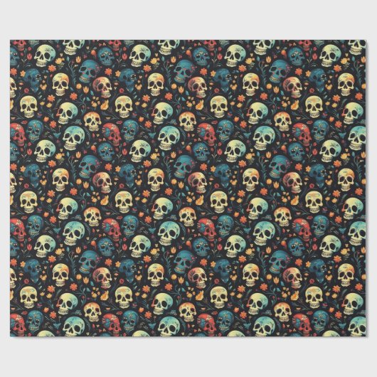 Schedels in Bloom Halloween inpakpapier (Vlak)