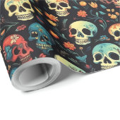 Schedels in Bloom Halloween inpakpapier (Rol Hoek)