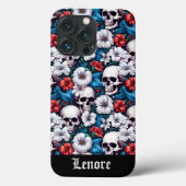 Schedels met rode en witte bloemen Case-Mate iPhone case (Achterkant)