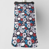 Schedels met rode en witte bloemen golfheadcover (Draai 90)