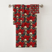 Schedels met rode en zwarte Rozen Bad Handdoek (Insitu)