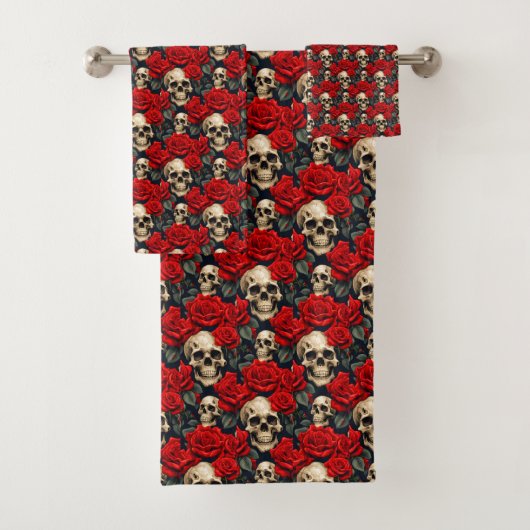 Schedels met rode en zwarte Rozen Bad Handdoek (Insitu)