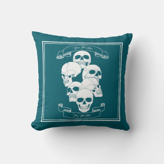 Schedels met tekst turquoise kussen (Voorkant)