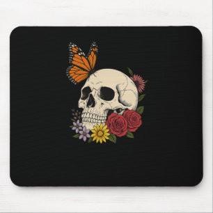 Schedels Monarch Vlinder Bloemen Halloween Mannen Muismat