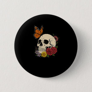 Schedels Monarch Vlinder Bloemen Halloween Mannen Ronde Button 5,7 Cm