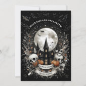 Schedels Pompoen spookhuis Halloween Bash Gothic Kaart (Achterkant)