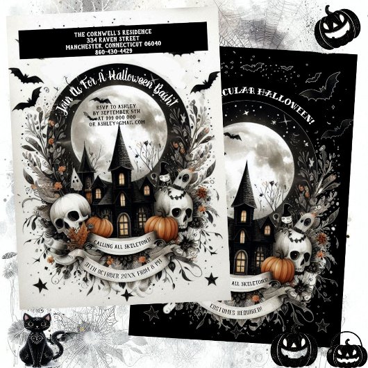 Schedels Pompoen spookhuis Halloween Bash Gothic Kaart