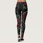 Schedels & Rode Rozen Gotische Bloemen Leggings (Achterkant)