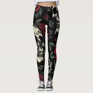 Schedels & Rode Rozen Gotische Bloemen Leggings