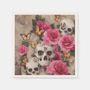 Schedels Roze Rozen en Monarch Vlinders Servet