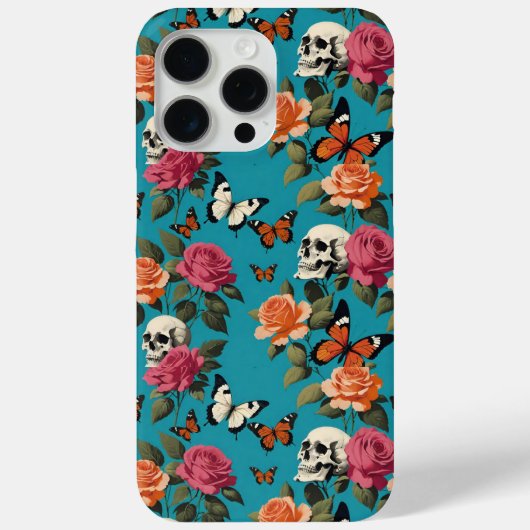 Schedels Rozen en Vlinders  Bloemen Blauwgroen Case-Mate iPhone Case (Achterkant)