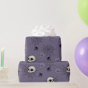 Schedels Spinnen Spinnenwebben Blauwe Halloween Cadeaupapier