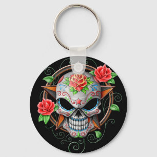 Schedelschedel Ster, zwart Sleutelhanger