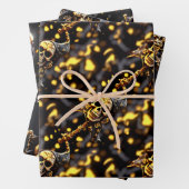 Schedelskelet gezicht zwart goud piraten thema inpakpapier vel (In situ)