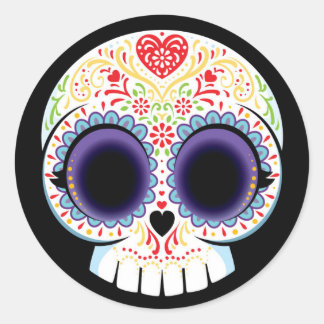 Schedelsticker met suiker ronde sticker