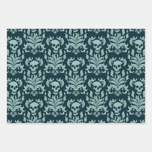 Schedelvlam Damask blauw en paarse collectie Inpakpapier Vel (Voorkant)