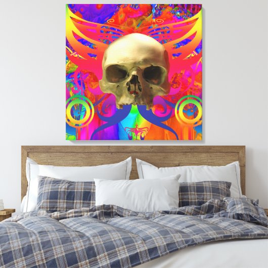 Schedelvlinder in kleur canvas afdruk (Insitu (Slaapkamer))