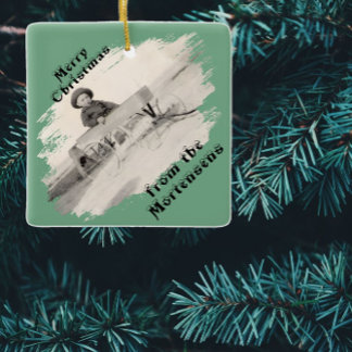 Scheefgekantelde foto met geveegd openings Kerstte Keramisch Ornament