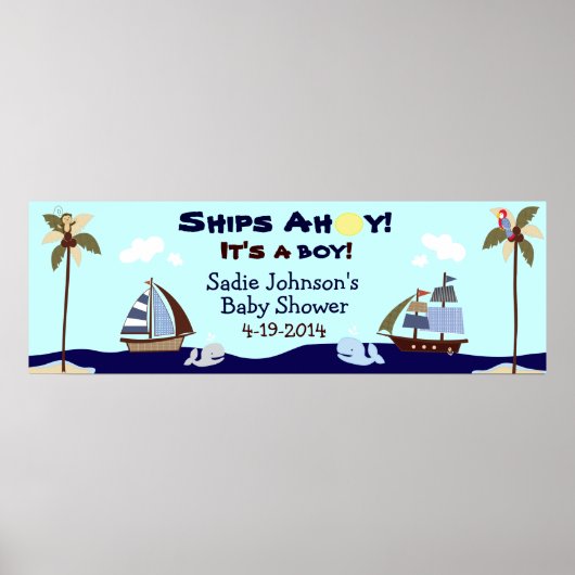 Scheepenbanner voor Ahoy Nautical Baby shower Poster (Voorkant)