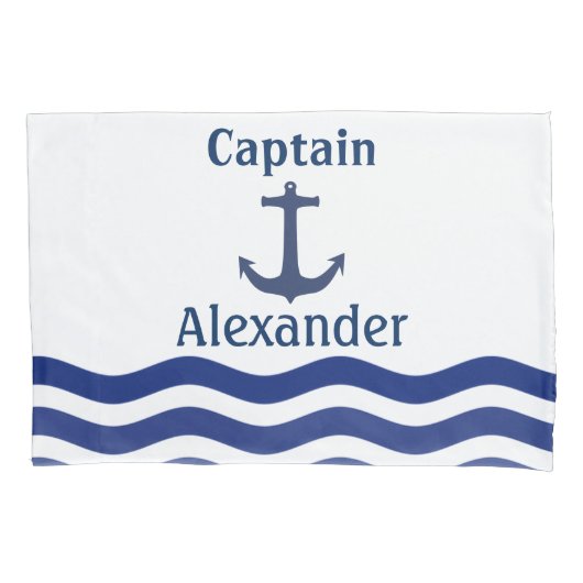 Scheepsanker en golven Kapiteinsnaam Kussensloop (Voorkant)