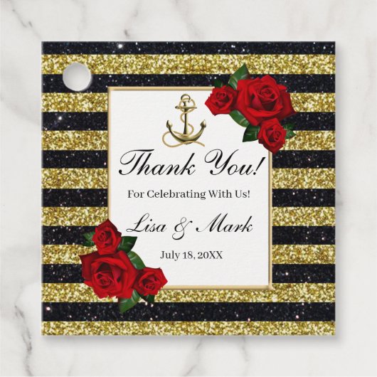 Scheepsanker Goud Zwart Gestreepte Trouwring Bedankjes Labels (Voorkant)