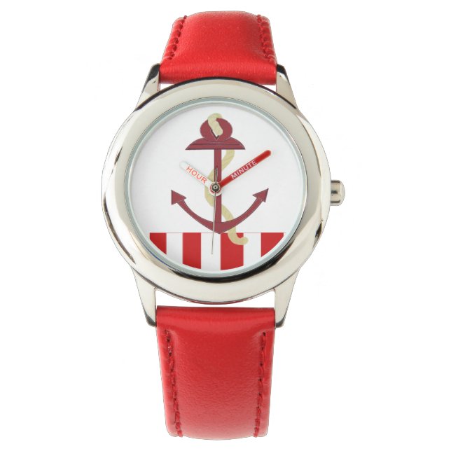 Scheepsanker Rood Streep Horloge (Voorkant)
