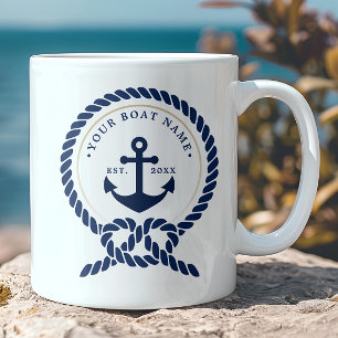 Scheepsanker & Touw Bootnaam Navy Blauw & Wit Koffiemok