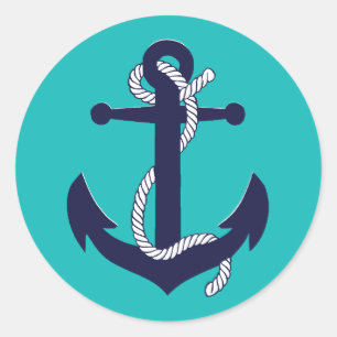 Scheepsanker touw in marineblauwe silhouet/ontwerp ronde sticker