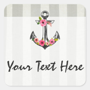 Scheepsanker Waterverf Rozen Strand Boutique Vierkante Sticker