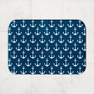 Scheepsankerpatroon in marineblauw en wit badmat