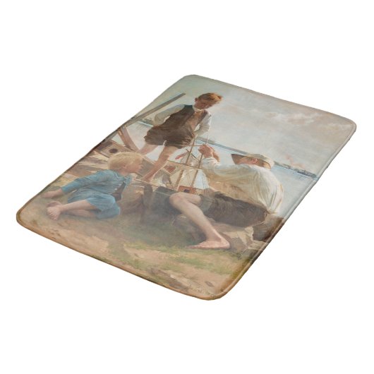 Scheepsbouwers (door Albert Edelfelt) Badmat (Gekanteld)