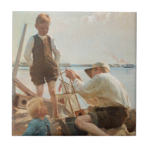 Scheepsbouwers (door Albert Edelfelt) Tegeltje