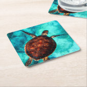 Scheepschildpad voor Zee Vierkante Kartonnen Onderzetter (Schuin)