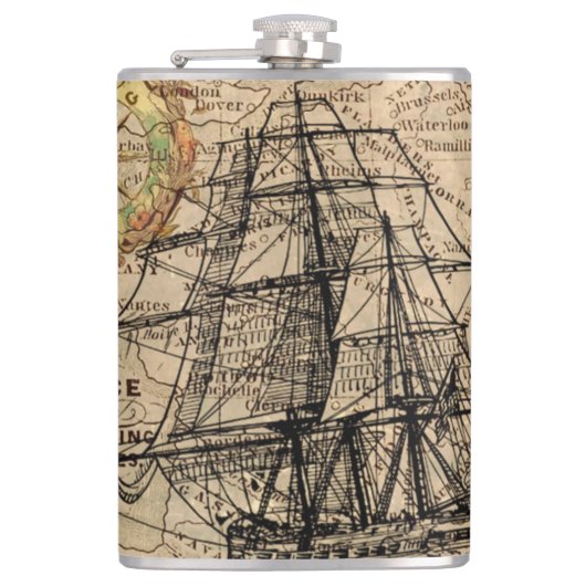  scheepskaart heupfles (Voorkant)